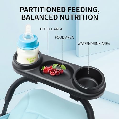 Stroller Snack Tray Attachment - Black Snack Tray for Stroller with Spill-Proof Cup Holders & Removable Dividers, Organizer for Baby Food and Drinks - 3