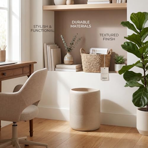 Image of Marsui Resin Wastebasket, Round Marble Compact Trash Can Mini, 2 Gallons Garbage Bin Gravel Wastepaper Basket for Bathroom, Powder Room, Kitchen, Home Office, 7.9 x 9.8 Inch (Gravel)