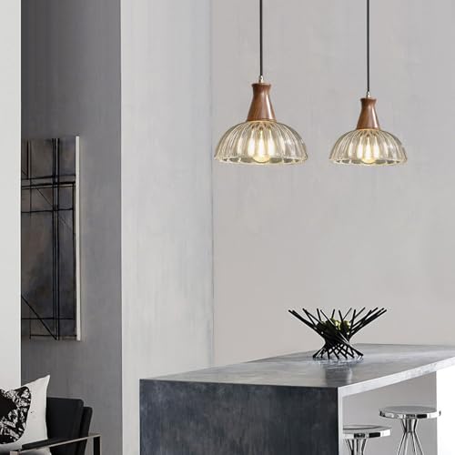 Lámparas de suspensión para comedor estilo industrial con madera auténtica 3