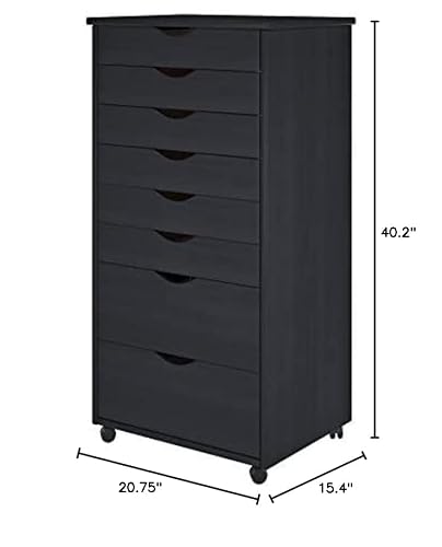 Adeptus Original Roll Cart, Solid Wood, 6+2 Drawer Extra Wide Drawers Roll Carts, Black #TOP2