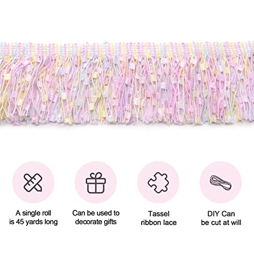 Bit.fly 10 Yards Cotton Tassels Fringe Lace Trim Ribbon For Women Doll Pet Dress, Curtain Clothing Sewing Crafts, Home Decor - 1.5 Inch Wide, Blue Pink #TOP3