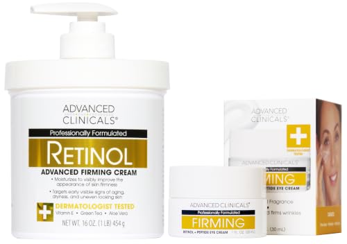 Advanced Clinicals Advanced Firming Retinol Body Lotion + Retinol Eye Cream Face Moisturizer With Peptides Anti Aging 2pc Skincare Set For Women &amp; Men, Fragrance Free, 2pc Set