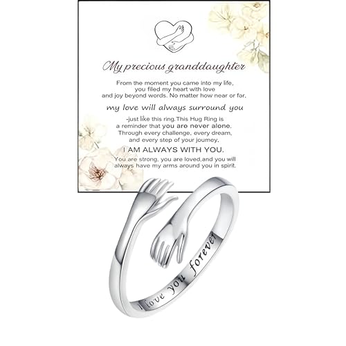 Granddaughter Hug Ring For Hope Ring�A�M�t�g�J�[�h�t�� �X�e�����X�X�`�[�� �ϐF���Ȃ� �n�O �� �I�[�v�� ���`�x�[�V���� ���� Always With You Love You Forever ���b�Z�[�W ���߉\ �W