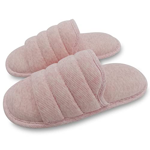 ofoot Damen Atmungsaktive Baumwolle Offene Spitze Sommer Hausschuhe Waschbar Home Slides Memory Foam Anti-Rutsch-Gummisohle Cover