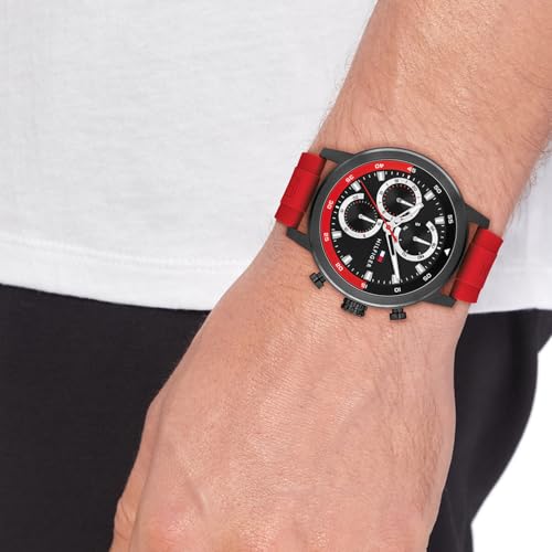 Image of Tommy Hilfiger Rocky Quartz Analog with Black Dial Red Silicone Strap Watch for Men - TH1792178