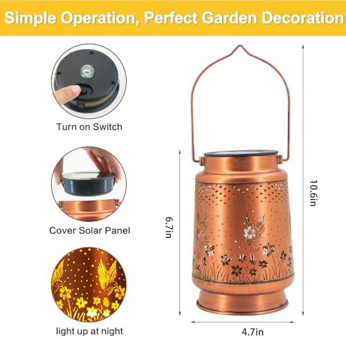 Birthday Gifts for Women Grandma,Hummingbird Solar Lanterns Outdoor Waterproof Garden Decor,Metal Hanging LED Light Gardening Gifts for Patio Yard Lawn Backyard Front Porch — view 5