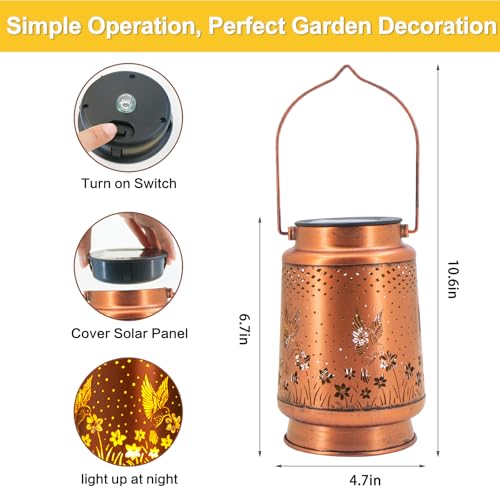 DIBIEECN Solar Lanterns Outdoor Waterproof, Hummingbird Gardening Birthday Gifts for Women Mom Grandma, Metal Hanging Decorative Solar Lights Outside Garden Decor for Yard, Patio, Backyard, Porch by DIBIEECN - Image 6