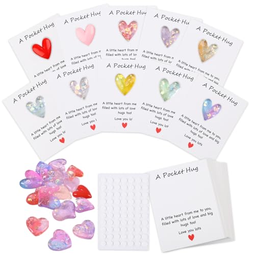 GINCEVHY 40 Sets Pocket Hug Tokens Gift Bulk Hug Cards with Heart Shaped Resin Accessories Keepsakes Exchange Relationship Cards for Coworkers Family Distance Social Celebration Life Gifts