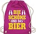 Shirtracer Party & Alkohol Damen - Die Schöne und das Bier - weiß/gelb - Unisize - Fuchsia - Fun - WM110 - Turnbeutel und Stoffbeutel aus Baumwolle