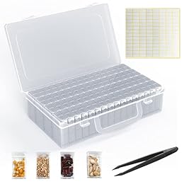 ARSUNOVO 64 Slot Seed Box,112 Stickers Tweezers,Bead & Seed Storage Organizer | Use for Flower Seeds,Vegetable Seeds.