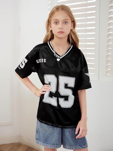 Image of WDIRARA Girl's Number Graphic Jersey Shirts Short Sleeve V Neck Tees Oversized T-Shirt Tops