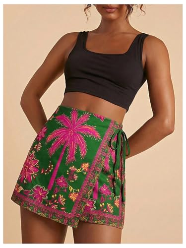 Image of SweatyRocks Women's Boho Mini Skirts Floral Shorts Tie Side Wrap Skorts