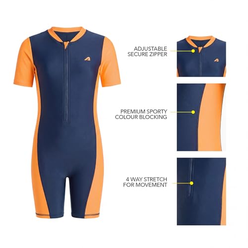 Image of Boldfit Swimming Costume for Kids Lightweight Swim Suit for Kids Girls Half Sleeve Swim Costume Girl One-Piece Swimming Suit for Girls