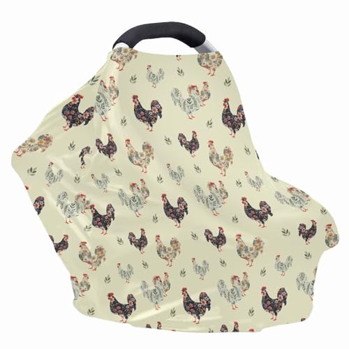 Image of Boho Breast Feeding Covers for Women Cute Chicken Car Seat Cover Baby Nursing Cover, Lightweight Baby Cart Covers, Multi Use Infant Stroller Canopy for Family Friedns