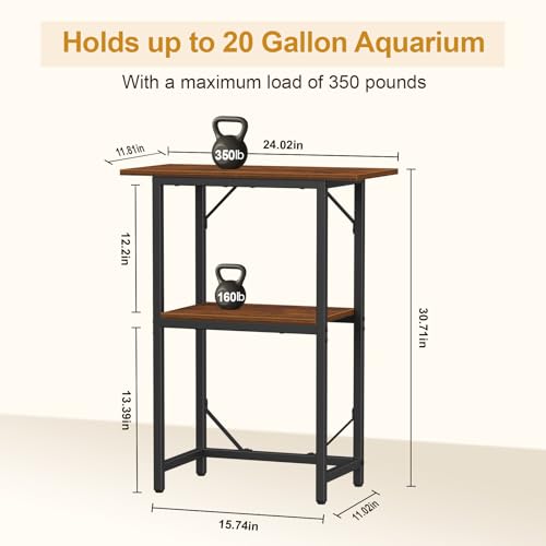 Snughome 10-20 Gallon Fish Tank Stand, Aquarium Stand 2-Tier Storage Shelves, Heavy Duty Terrarium Stand for Home Office Fish Tank Shelf, 24" L x 11.81" W x 30.71" H, Rustic Brown - Image 4