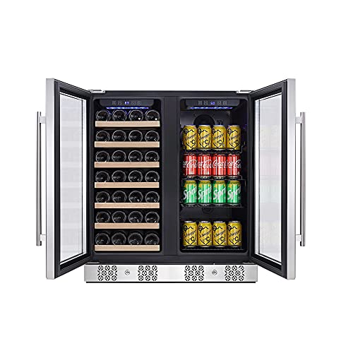 Empava Beverage Refrigerator Cooler 96 Cans And 33 Bottles Freestanding Dual Zone Fridge Cellar For Wine Soda Beer In Stainless Steel, 30 Inch #TOP5