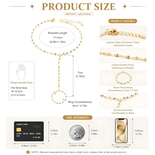 Image of Long tiantian Hand Chain Bracelet Gold Link Finger Ring Slave Bracelet