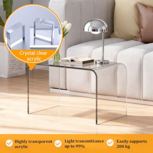 Mesa auxiliar de acrílico en forma de C transparete gris de 65cm para bandeja de sofá 6