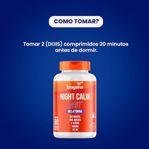 Night Calm Rest Melatonina, mio-inositol, Magnésio Quelato, L-Glicina, Taurina e Vitamina B6, Biogen