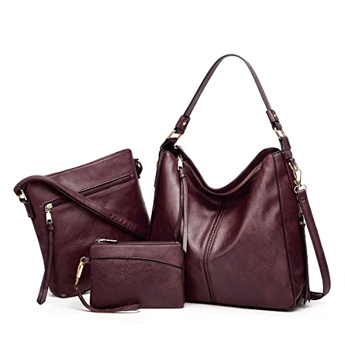 Pahajim Conjunto de Bolso y Cartera, Bolso de Hombro de Cuero PU, Grande Hobo, de Mujer, Regalos para Niñas, de Compras (Fucsia)