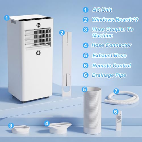 Image of 10000Btu Portable Air Conditioners, 3 in 1 Portable AC with Cooling, Dehumidification, Fan, for Medium Rooms (450 Sq.Ft), featuring an Auto-Evaporation System,Silent-Running Standing AC for Bedrooms