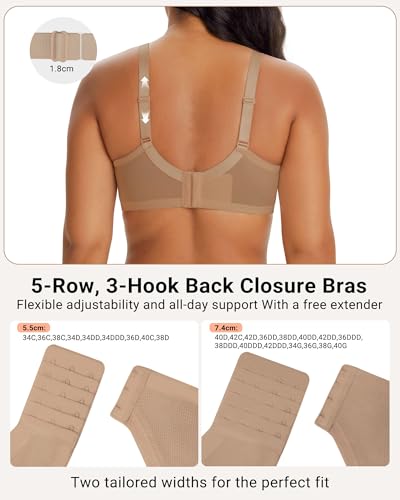 As Fairy Womens Minimizer Unlined Lace Bra 1mm Ultra Thin Sheer Breathable Full Coverage Underwire Plus Size Bras(Warm Beige 36D) — view 4
