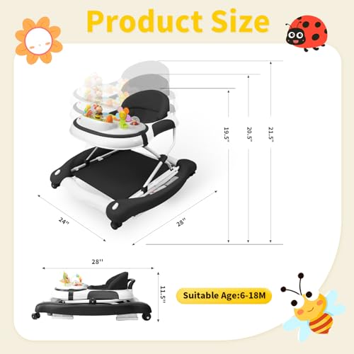 Image of 5 in 1 Baby Walker, Music and Lights Walker for Baby Boy Girls 6-12 Months, Foldable Baby Walkers with Wheels and Bouncer Combo Portable, Toddler Infant Walker with Adjustable Height