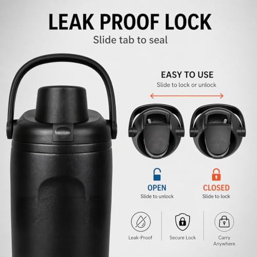 Image of Rioware 900ml Vacuum Insulated Tumbler with Flip Cap | 304 Grade Steel | 8 Hrs Hot & 14 Hrs Cold | Leakproof Travel Coffee Mug | Large Capacity Water Bottle with Handle | BPA Free- Black