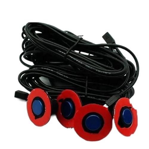 Sensor De Aparcamiento Delantero Y Trasero Radar Marcha Atrás para Coche Parktronic 4 Sensores Sensor Aparcamiento, Zumbador Detector Asistencia, Sonda Plana, Kit 12 V Universal(Azul)