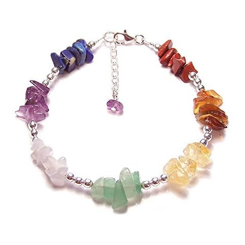 LunarraStar Women 925 Sterling Silver Chip Amethyst, Lapis Lazuli and Blue Lace Agate 7 Gemstone Chakra Bracelet Multicoloured Adjustable Cover