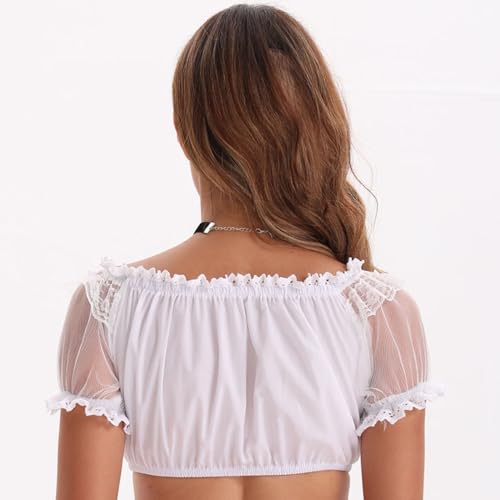 Blouse haute fermée Schneeblume col montant blanc avec boucle dirndl XL