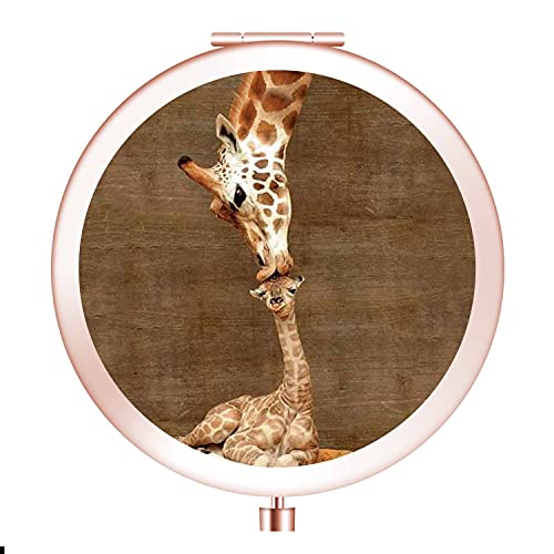 Compact Mirror Round Rose Gold Makeup Mirror Folding Mini Pocket Mirror Portable Hand Mirror for Woman Mother Kids Great Gift (Giraffe)