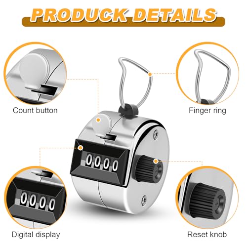 Nliyeisu 2 Pcs Clicker Counter, Hand Tally Counter with Large Display - Mechanical Pitch Counter Clicker for Baseball, Inventory, People Counting, Events, Gym Reps(Silver)