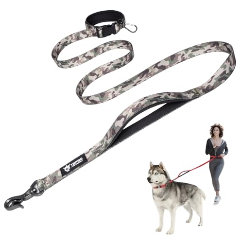 TSPRO Freihandleine Hund für Mittel bis Große Hunde, Verstellbar und Dauerhaft, mit Weichem Gepolstertem Griff und Metallschnalle (Militärgrün)