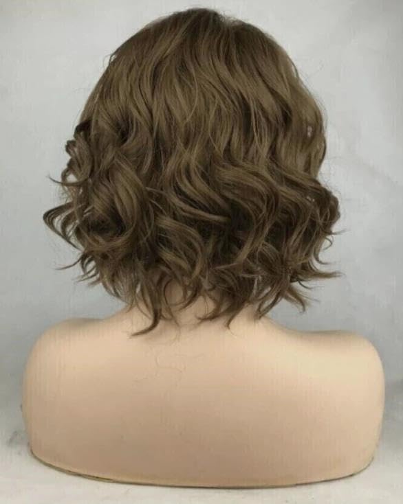 Image of 12-inch Medium Curly Wavy Brown Looking Rose Net for Daily Use with Bangs Natural Daily Party Wig (Dark Brown)