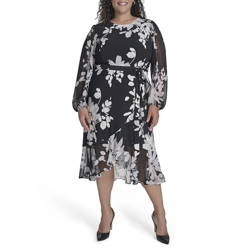 Tommy Hilfiger Women's Long Sleeves Flutter Hem Self Tie Midi Dress