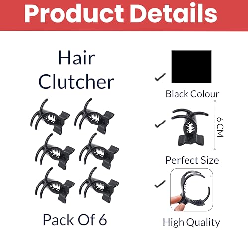 Image of TEMPERIA (6 pcs) Hair Clips for Women & Girls - Clutcher Clutches Claw Clip Accessories - Stylish, Fashional (Black) (DN02)