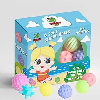 Noah's Toys 6 Soft shape Balls give your baby the fun they deserve, Silicone Multi Textured Soft Ball, Multicolor Grasping Training Toy Age: 6+ months, Orange,Multicolor,Green,Purple