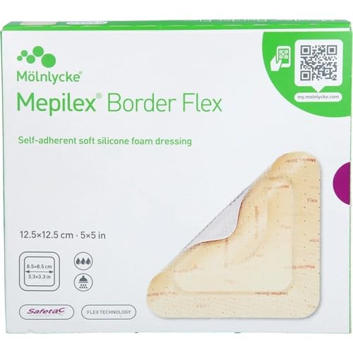 Mepilex Border Flex 12,5 cm x 12,5 cm, medicazione sterile autoadesiva in schiuma di silicone, 5 pezzi