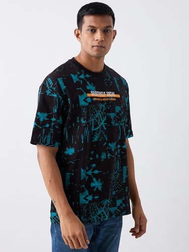 Image of Spykar Men's Oversized Round Neck Half Sleeve Printed Casual T-Shirt