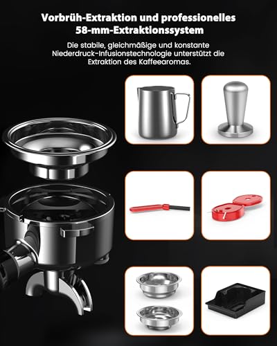 COWSAR Kaffeemaschine mit Mahlgradeinstellung, intelligenter Temperaturregelung, 30 Mahlgradeinstellungen, Edelstahl-Espressomaschine mit Tassenwärmer, perfekt für Latte Macchiato