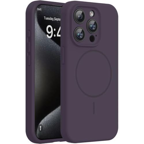 Image of miracase Magnetic for iPhone 15 Pro Case, [Soft Anti-Scratch Microfiber Lining], Compatible with MagSafe, Liquid Silicone Shockproof Drop Protection Phone Case for 15 Pro, Dark Purple