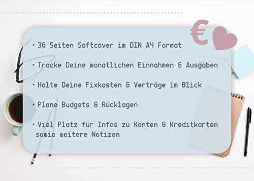 Finanzplaner DIN A4 – Tracke monatliche Einnahmen, Ausgaben & Budget – Geld Planer in Deutsch mit 36 Seiten – Planner zum Sparen und Kontrolle deine monatlichen Fixkosten – Bunt