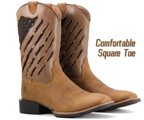 Image of SUREWAY Men's Cowboy Boots, Square Toe Pull On Soft Toe Western Boot