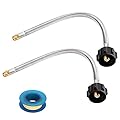 WADEO 15 inch Stainless Braided RV Propane Pigtail Hose with Type 1 Connection - Acme x 1/4 Male NPT for BBQ, RV and camping needs or having an outdoor cooking, 2 Pack, Includes Thread Seal Tape