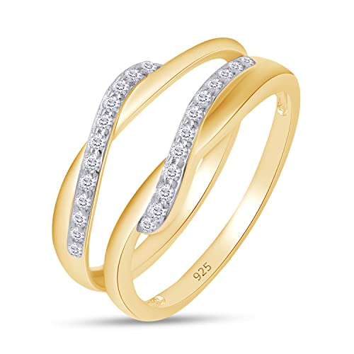 SAVEARTH DIAMONDS 1/7 ct t.w Round Cut Lab Created Moissanite Diamond Bypass Infinity Style Wedding Ring Guard Enhancer In 14K Gold Over Sterling Silver (D Color, VVS1 Clarity 0.14 Cttw)4