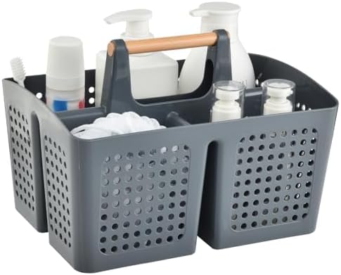 Portable Shower Caddy Basket with 3 Compartments and Handle, Dark Gray
