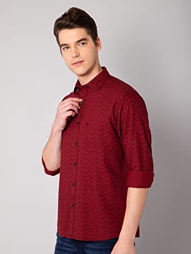 Image of Cantabil Men Cotton Printed Maroon Full Sleeve Casual Shirt (P MSHC00578 Maroon)