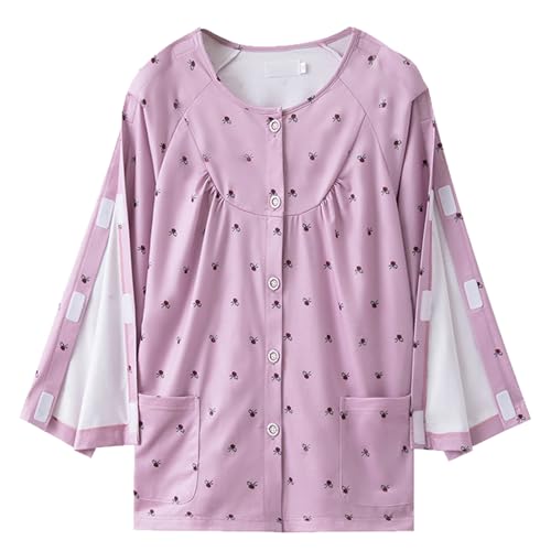 ApuaVireo&Co Pijamas de Manga Larga for Mujer, postoperatorios de cirugía de Hombro, Pantalones desprendibles for Pacientes.(Pink B Top,XL)