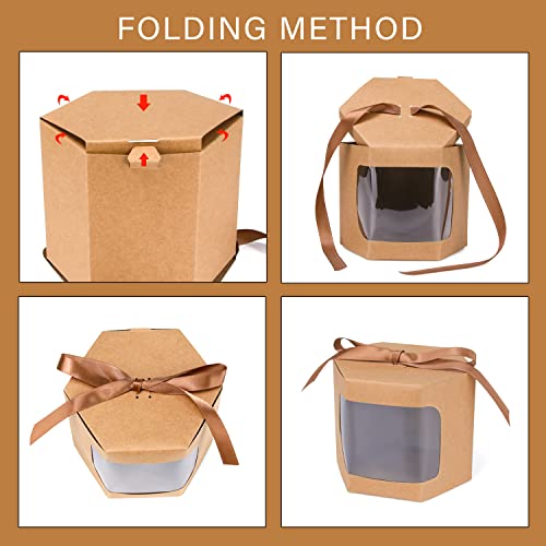 Szychen 24 Gift Boxes With Display Windows, Hexagonal Paper Boxes With Lids, Suitable For Gift Giving, Crafting, Cakes, Candy Boxes, Wedding Party Birthday Gift Boxes #TOP6